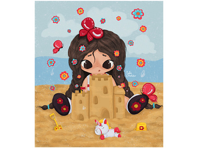 Cute little girl play in the sand 2d animals art background cartoon cartoon character character character design characterdesign characters children illustration concept cute design girl holiday illustration little girl poster sand