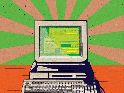 Vintage PC 90s computer digital painting graphic design gritty illustration pc
