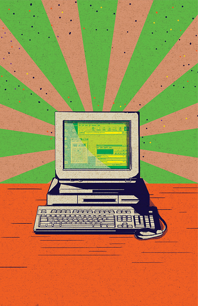 Vintage PC 90s computer digital painting graphic design gritty illustration pc