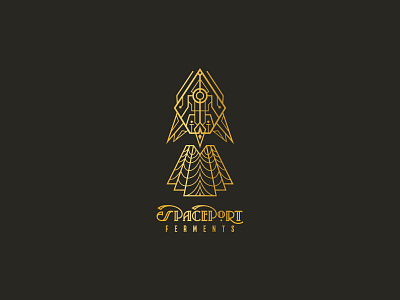 40 Spaceport Ferments artdeco badge cosmos gold illustration logo monoline planets spaceship vector