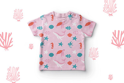 Tropical ocean baby pattern ai clownfish illustration illustrator mockup pattern patterns pink red sea horse seamless shell turtle vector whale