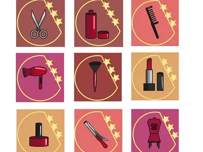 icons for beauty salon beauty curling iron design hairdryer icons icons for beauty salon illustration lipstick logo makeup nails personal care scissors shampoo star style vector