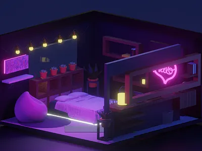 Isometric 3D Neon Room 3d blender isometric neon neon lights