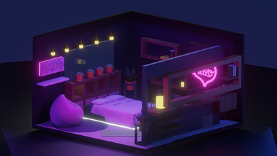 Isometric 3D Neon Room 3d blender isometric neon neon lights