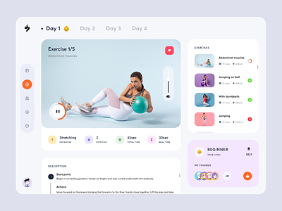 💪 Fitness Tracking | Exercises app clean dashboard days design exercise fitness gamification gym interface levels record steps system training ui ux video workout zoom