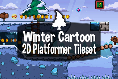 Winter Cartoon 2D Tileset 2d game assets gamedev indie game platformer tileset