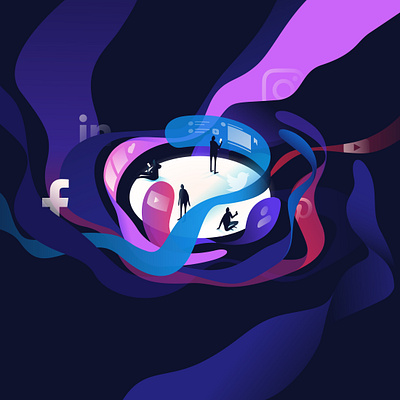 Social media feed contemporary dark data design facebook feed illustration instagram isometric online socialmedia twitter