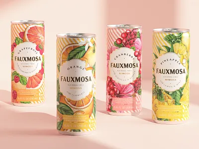 Packaging illustration: 4 flavors beverage botanical design drink floral illustration label package packaging surface design typography