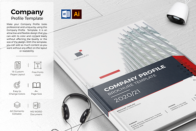 Company Profile a4 paper book cover booklet brochure design brochure template business catalog design company profile corporate creative design doc docs illustrator microsoft word template portfolio print ready red word template