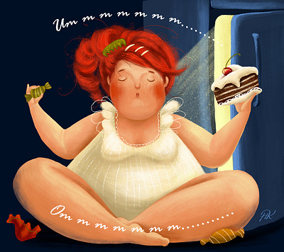 The harmony bodypositive book cakes character children children book illustration design human illustration illustrator kids kidsillustration midnight refrigerator snack sweets typography woman yoga