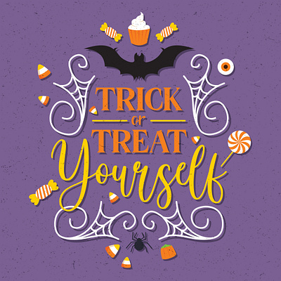 Trick Or Treat Yourself Halloween bat candy creepy cute halloween halloween design halloween party spiders spiderwebs spooky sweets