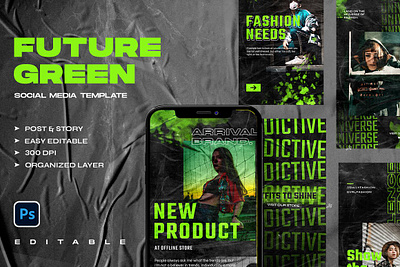 FUTURE GREEN - Instagram Pack design digital art feauture future green image instagram instagram banner instagram pack instagram post instagram post template instagram stories instagram story template instagram template premade professional psd scene simple template