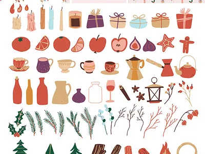 Cozy Winter Christmas Collection abstract abstract elements abstract shapes art christmas clipart collection cozy design flat flowers graphic elements hand drawn illustration modern shape shapes style vector winter