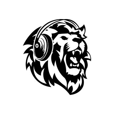 A Lion is listening to music animal illustration black character design head headset illustration lion listening logo music vector