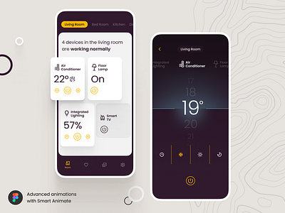 Smart Home App with Figma Smart Animate • Freebie aniamtion app clean colors dailyui figma freebie fribbble ios live motion muzli smarthome ui ux video