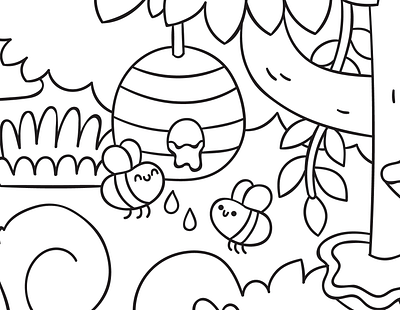 Lil Bees bee hive bees bumblebee childrens art coloring cute drawing hive honey illustration kidlitart lineart tree vector