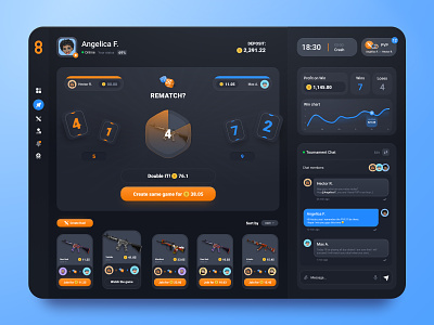 Fat Lootz roulette: Dice Duel app bets betting casino csgo dark dashboard dice esport figma gambling game interface lottery player product design roulette uiux web app web design