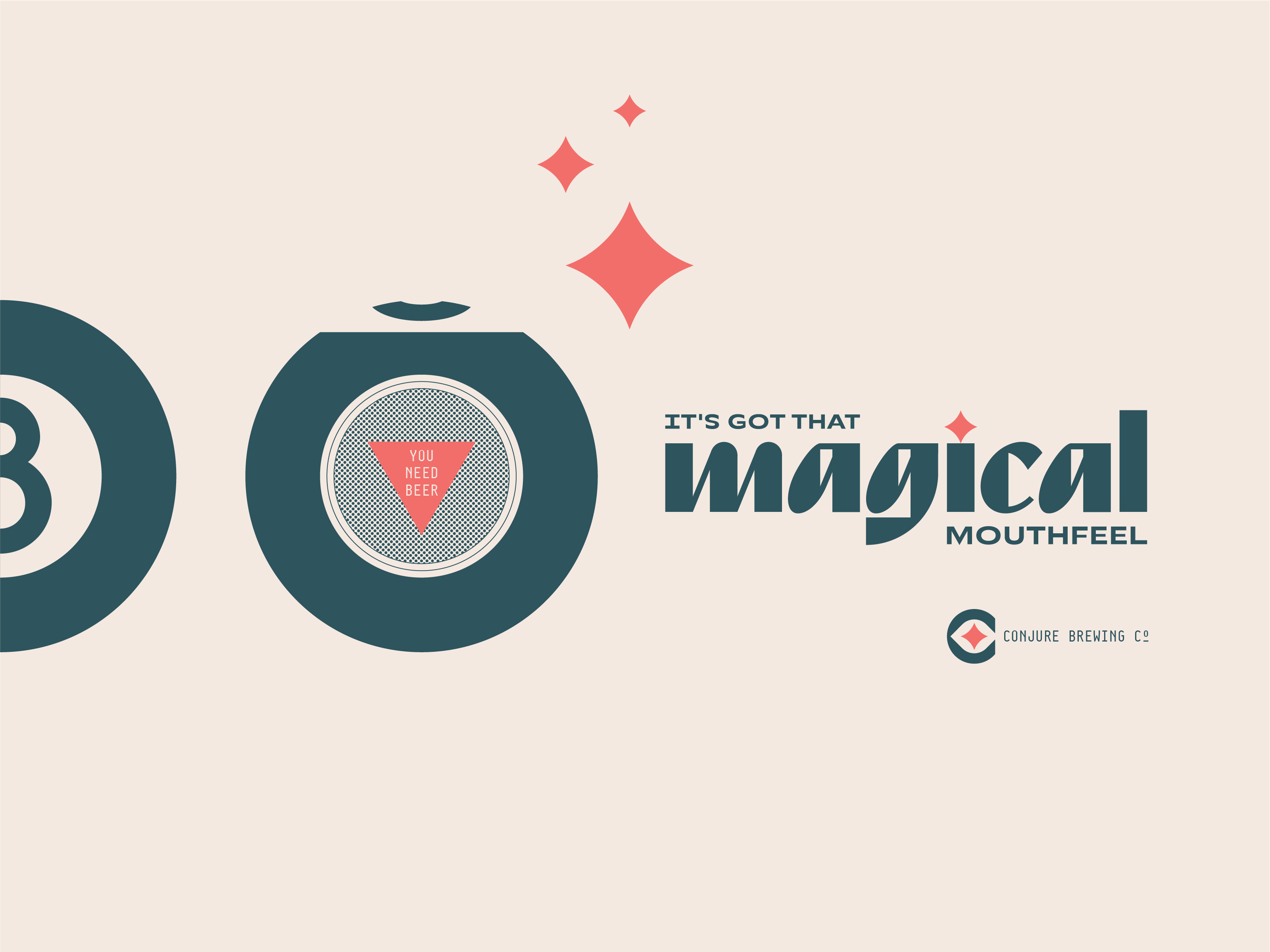 Conjure 05 8 ball beer branding brewery craft custom dots geometric green halftone illustration lockup magic minimal mystical red star tan typography