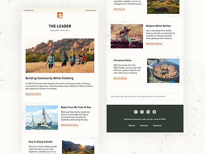 NOLS Leader Email articles camping cooking earth tones education email frontend hiking magazine nature nonprofit outdoors responsive sailing stories ui