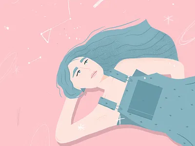 Daydreamer ai artist blue daydreamer daydreaming dreamer dreaming females girl hair illustration illustrations overalls pattern pink portrait portraits repeat seamless stars