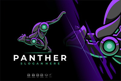 Mecha Robotic Iron Panther Logo Design animal animal art animal illustration animation branding cat cyber design futuristic graphic design illustration logo mecha motion graphics panther puma robotic ui vector wild