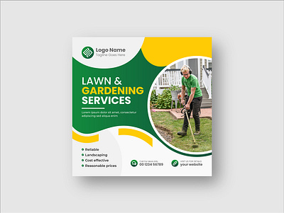 Lawn and gardening service social media post and web banner. template