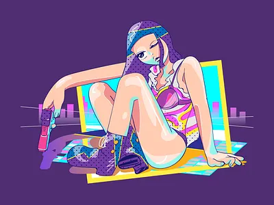 exploring with theme adobe illustrator animation anime cyberpunk feminine girl illustration graphic design illustration sexy vector
