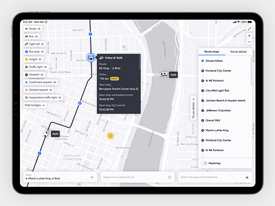 Optimizing public & emergency transport | Map tablet view 3d model analytics app badge bus car clean design emergency info interface map minimal public route tablet transport uber ui ux