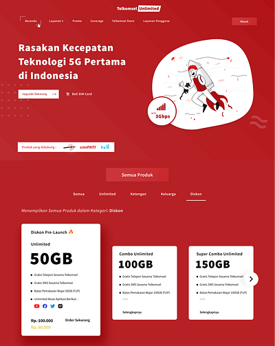 Telkomsel Unlimited Landing Page app dailyui figma figmadesign flat illustration ui uidesign uiux web