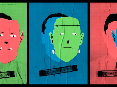 The Monster – Dumb Fun, Poster Design drawlloween frankenstein graphic art halftone halftones halloween monster pop art poster design poster designer print print designer universal monsters