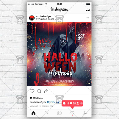 Halloween Madness - Instagram Post and Stories PSD Template costume contest flyer costume party halloween halloween flyer halloween flyer design halloween party halloween queen halloween superheroes halloween superheroes flyer kids halloween party superheroes party