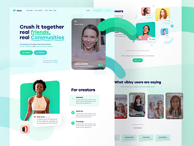 Vibely Homepage Exploration app challenges community creative fun goals landingpage online online event positive shapes together ui uiux video videos