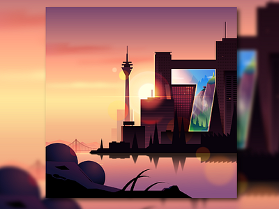 landscape building city illustration landscape morning number sun sunset