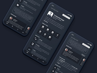 Profile UI Dark - Personal Resume App UI app app design dark flat illustration profile profile ui resume ui ux xd design