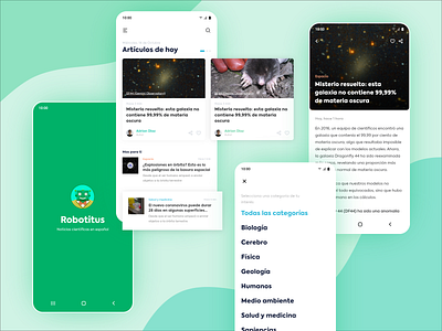 Robotitus app article category design flat knowledge minimal mobile mobile app design mobile ui redesign science ui ux