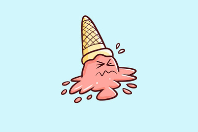 Unlucky ice cream cone cartoon character cute design funny ice cream illustration kawaii kawaii ice cream melted spill strawberry summer unlucky vector