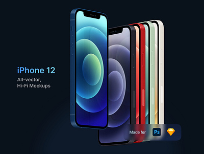 iPhone 12 - Vector, Hi-Fi Mockups apple device download great ios 14 iphone 12 iphone mini mockup photoshop psd sketch template vector