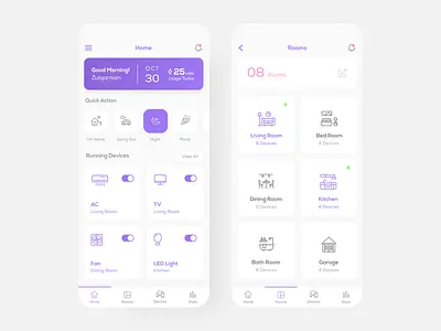 Smart Home App - Home and Room Screens - Part 3 app design dailyui home screen internet of things iot iot app iphone app iphone x iphone11 iphone11pro minimal mobile ui smart device smart home smarthome ui design