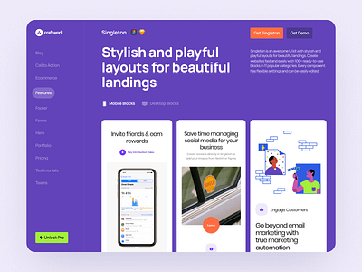 Singleton UI Kit ⚡️ blink bright colorful craftwork design illustrations landing landingkit presentation singleton ui uikit ux uxui vector web website