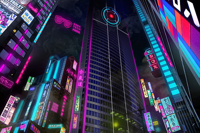 Night city branding cyberpunk design illustration logo