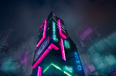 Evil building cyberpunk design illustration web