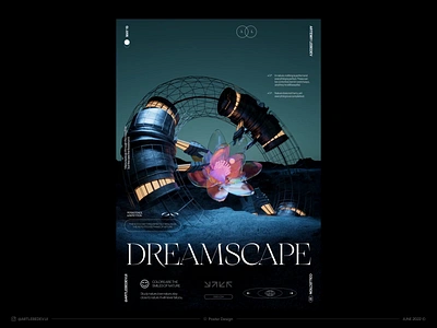 Dreamscape, Poster Design & 3D Motion 3d after effects animation c4d cinema4d design editorial experiment exploration figma motion motion design motion graphics poster redshift render typography ui ui design web design