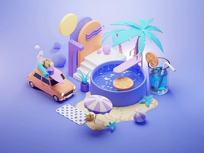 Summer Diorama Tutorial 3d animation blender diorama illustration isometric lowpoly process render summer tutorial