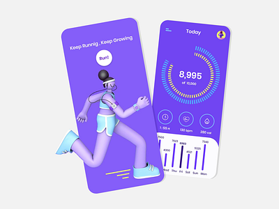 Run Tracker 3dillustration app design designer designs health heartrate illustration purple run runner running running app tracker ui