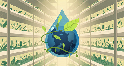 Water saving art cartoon earth farm global illustration plant saving vector water