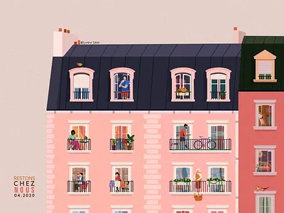 Restons chez nous / Stay at home 2020 covid covid19 flat france illustration lockdown paris stayhome staysafe vector virus