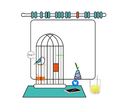 Tweet? bird birds budgie cage cute art cute illustrations design flat illustration indoors lemonade phone twitter vector window