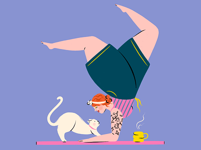 Yogi Gal balance cat design hand drawn illustration illustrator people procreate self care woman yoga yogi