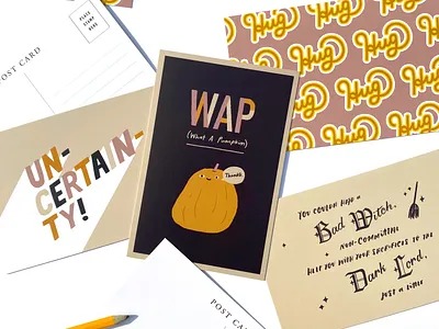 Fall Postcards cute fall fall colors funny halloween handlettering illustration postcard pumpkin trendy typography witch