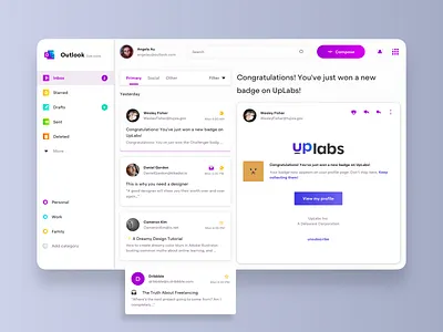 Outlook E mail Redesign UI cards clean colors dashboad email gradient outlook redesign